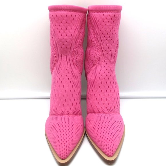 FENDI FFRAME JACQUARD MESH KNIT ANKLE BOOTS PINK SIZE 36 POINTED TOE HEEL - Picture 3 of 11